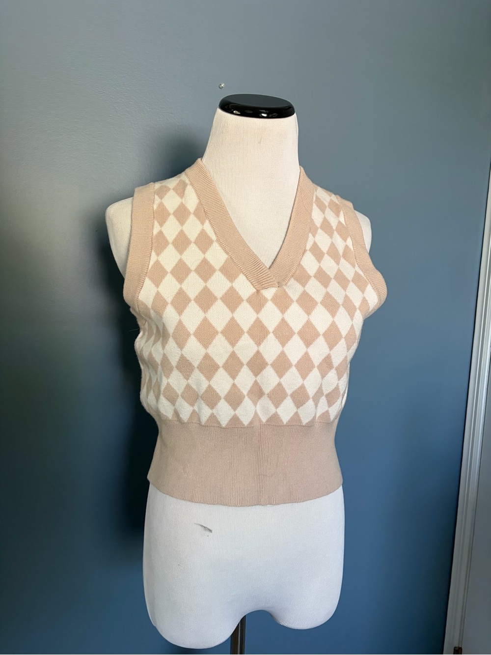 Streetwear Society Checkered Knit  Cropped Vest